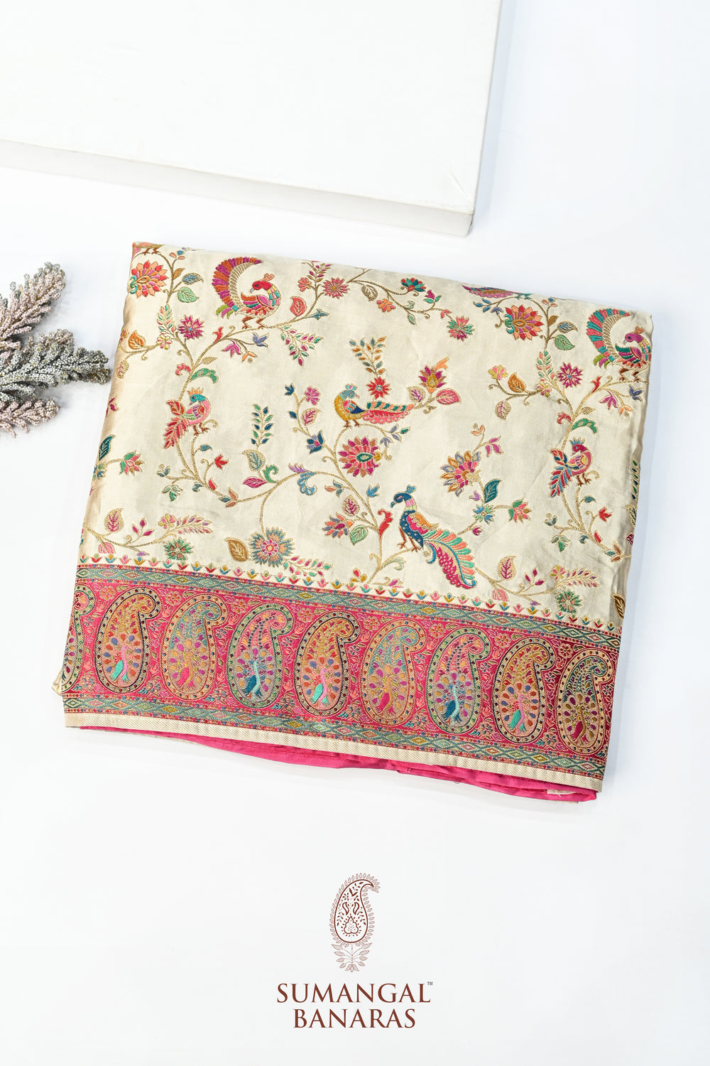 Off White Kalamkari Moonga Silk Blended Saree