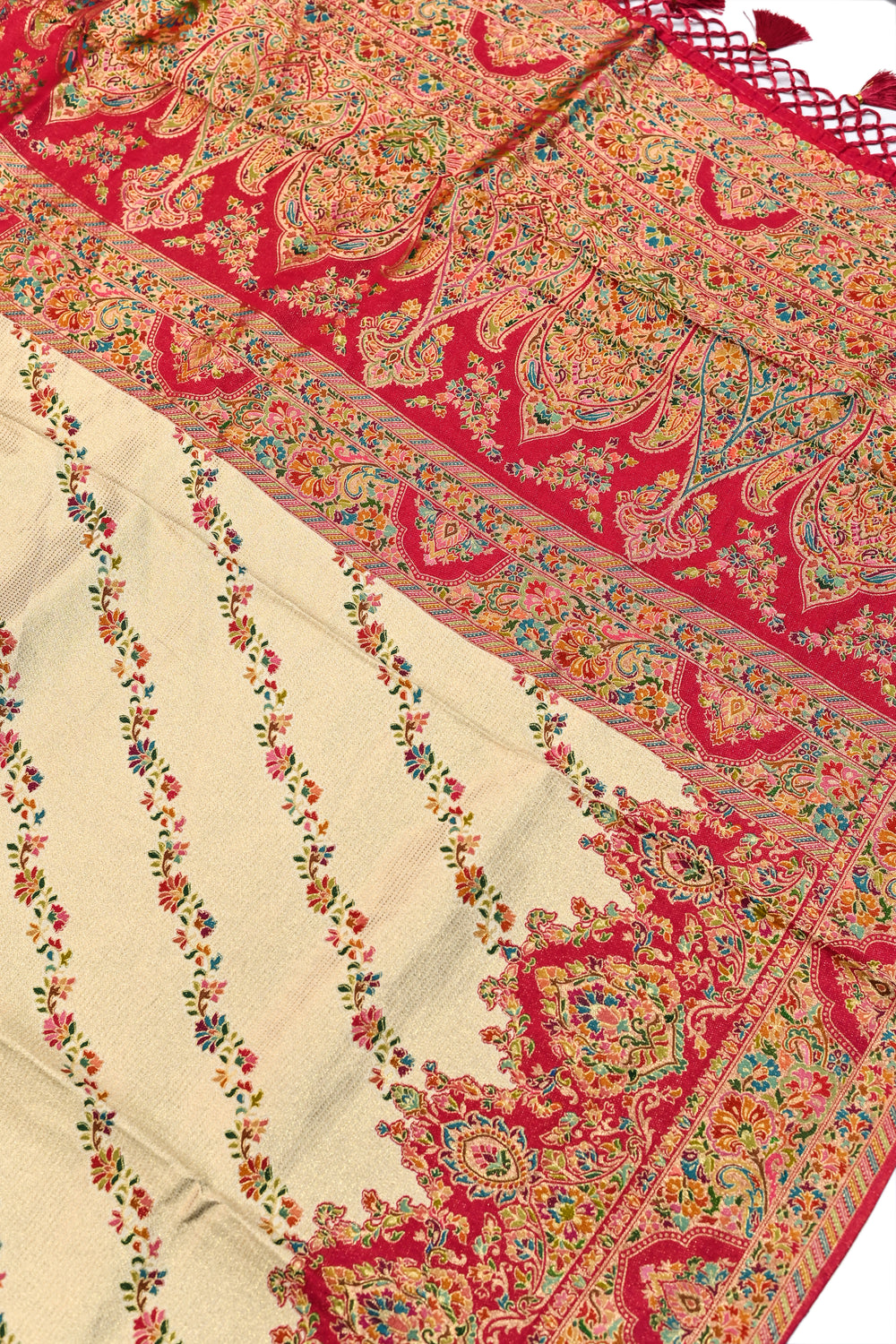 Cream Kalamkari Moonga Silk  Blended Saree