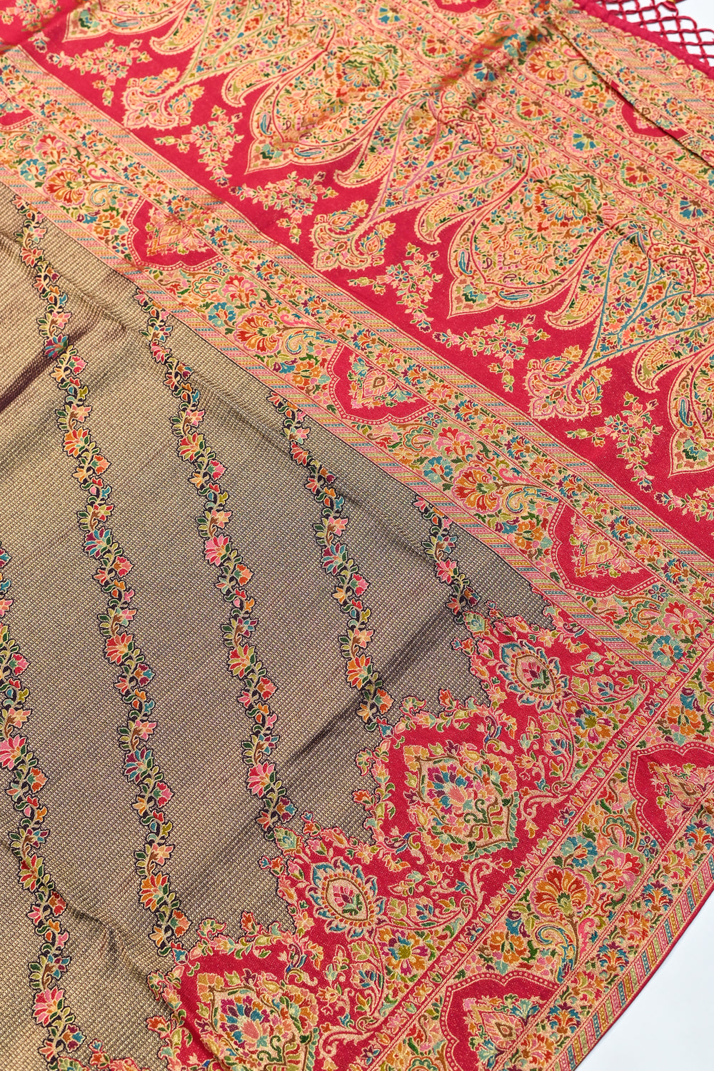 Grey Kalamkari Moonga Silk Blended Saree