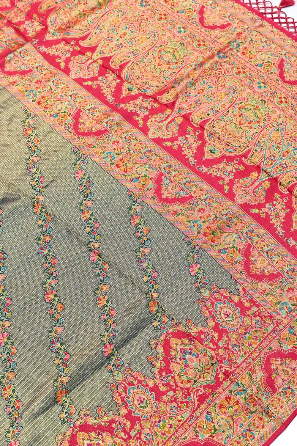 Light Grey Kalamkari Moonga Silk Blended Saree