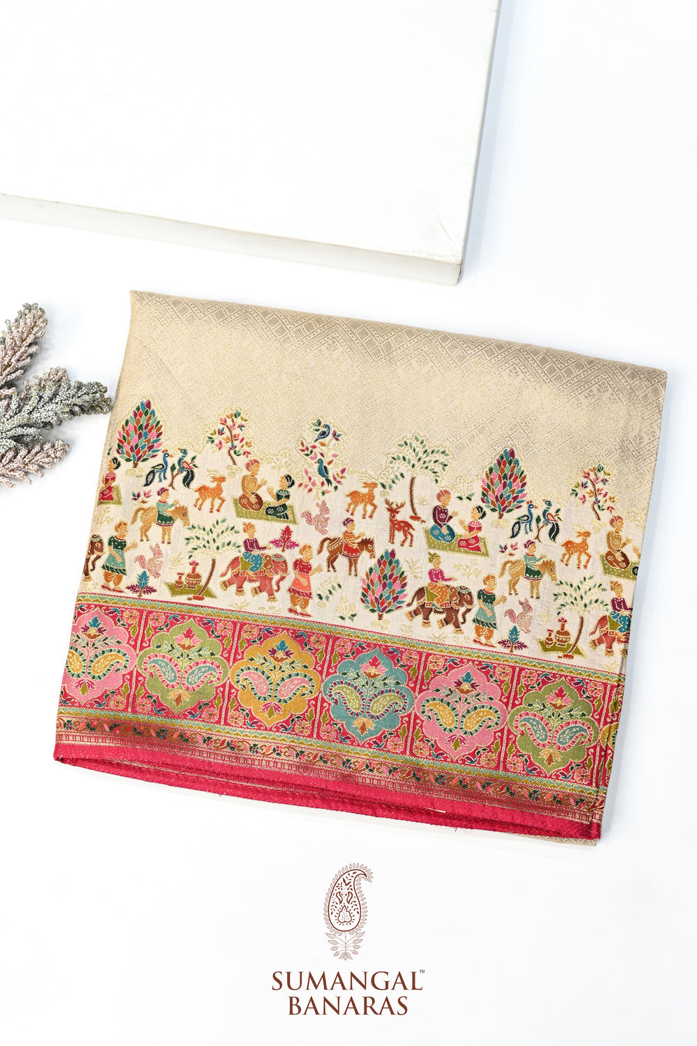 Off White Kalamkari Moonga Silk Blended Saree