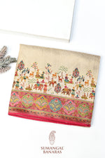 Off White Kalamkari Moonga Silk Blended Saree
