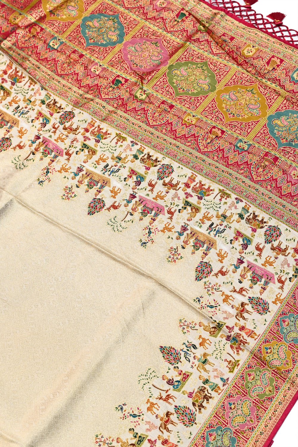 Off White Kalamkari Moonga Silk Blended Saree