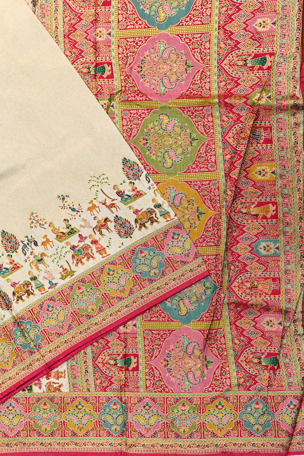 Off White Kalamkari Moonga Silk Blended Saree