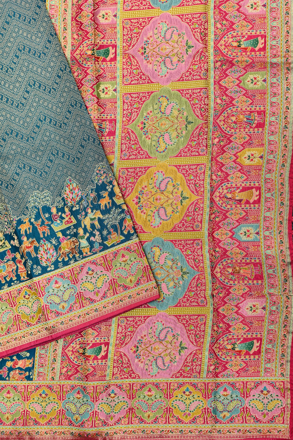 Light Grey Kalamkari Moonga Silk Blended Saree