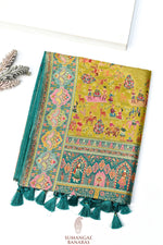 Mustard Yellow Kalamkari Moonga Silk Blended Saree