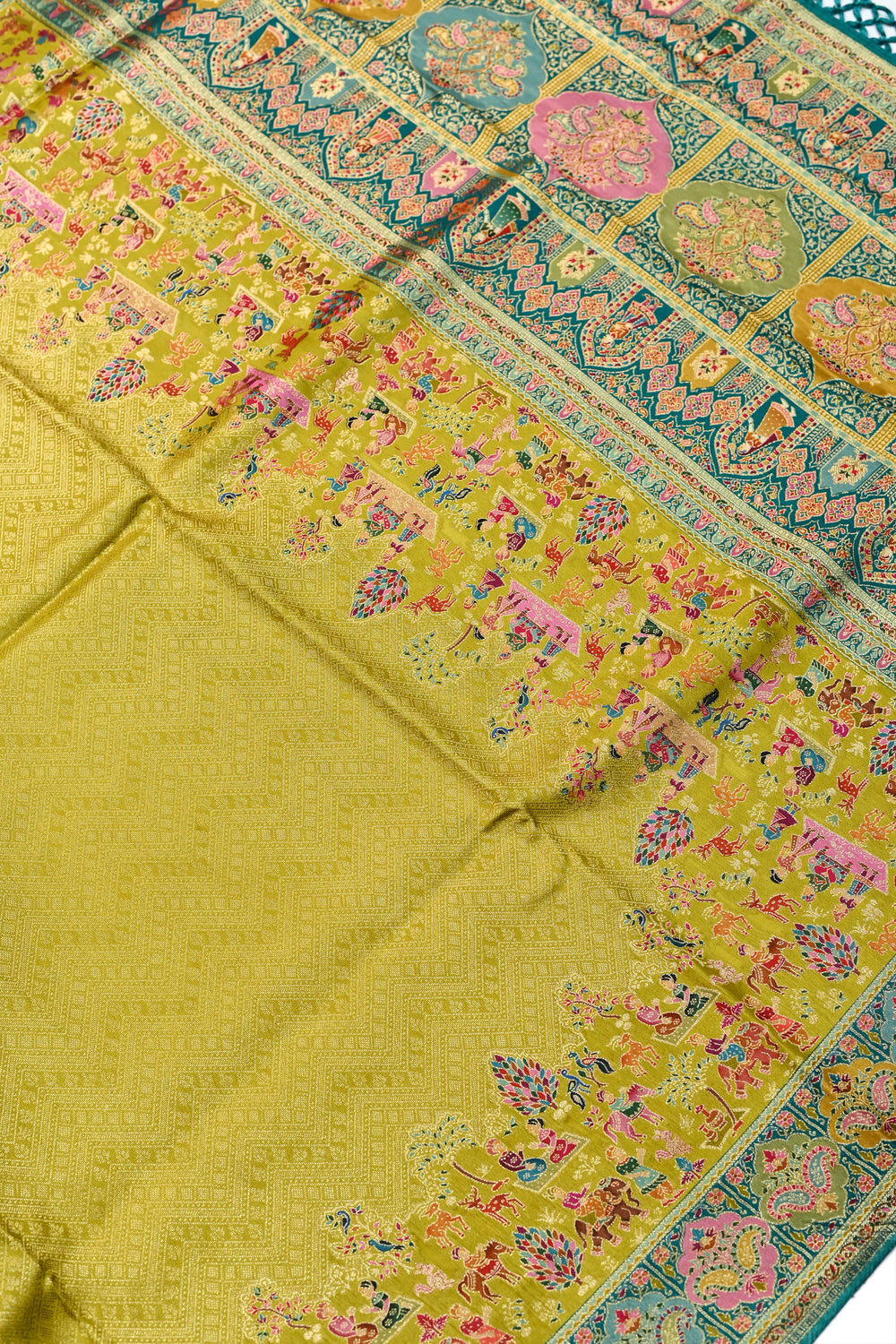 Mustard Yellow Kalamkari Moonga Silk Blended Saree
