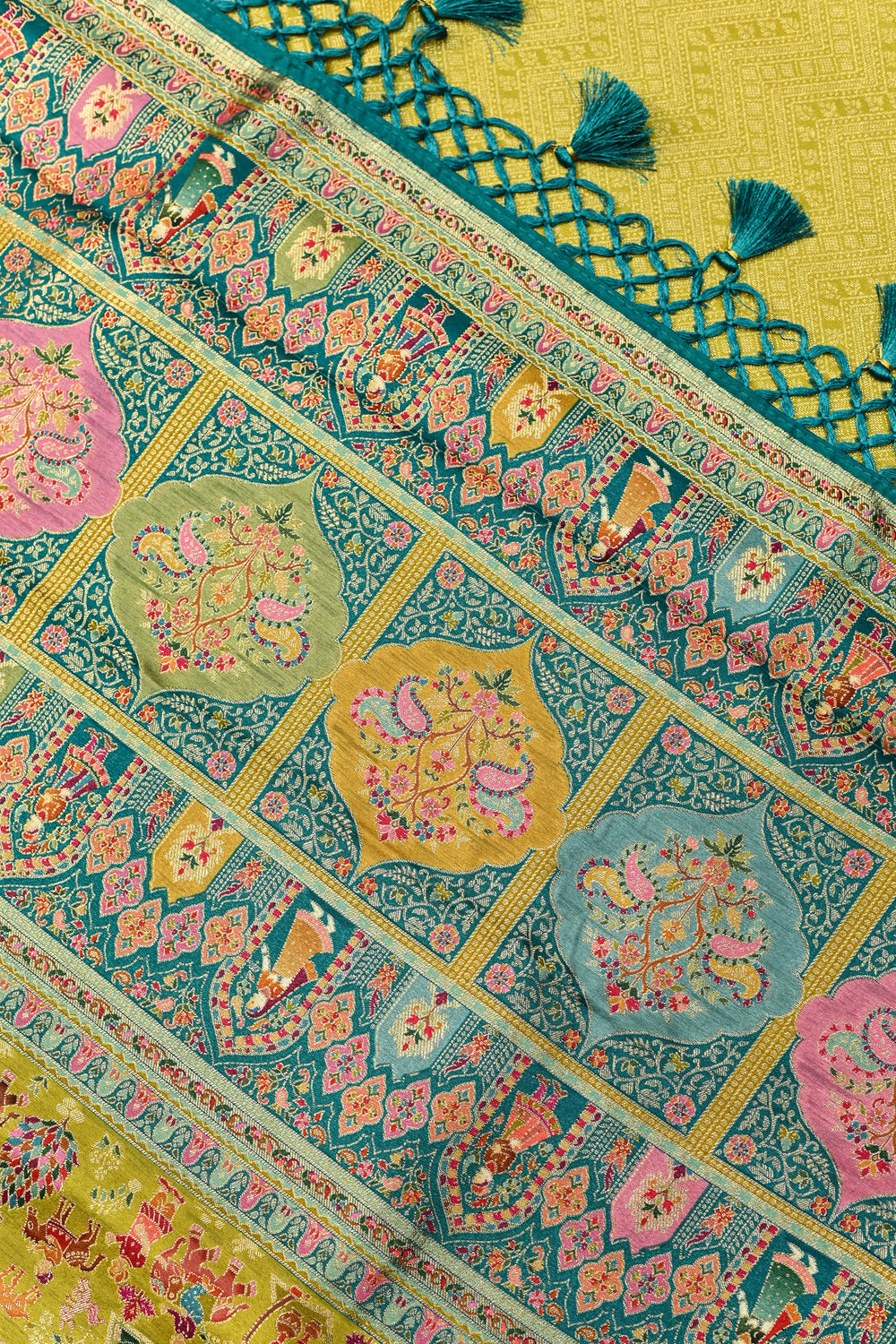 Mustard Yellow Kalamkari Moonga Silk Blended Saree