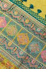 Mustard Yellow Kalamkari Moonga Silk Blended Saree