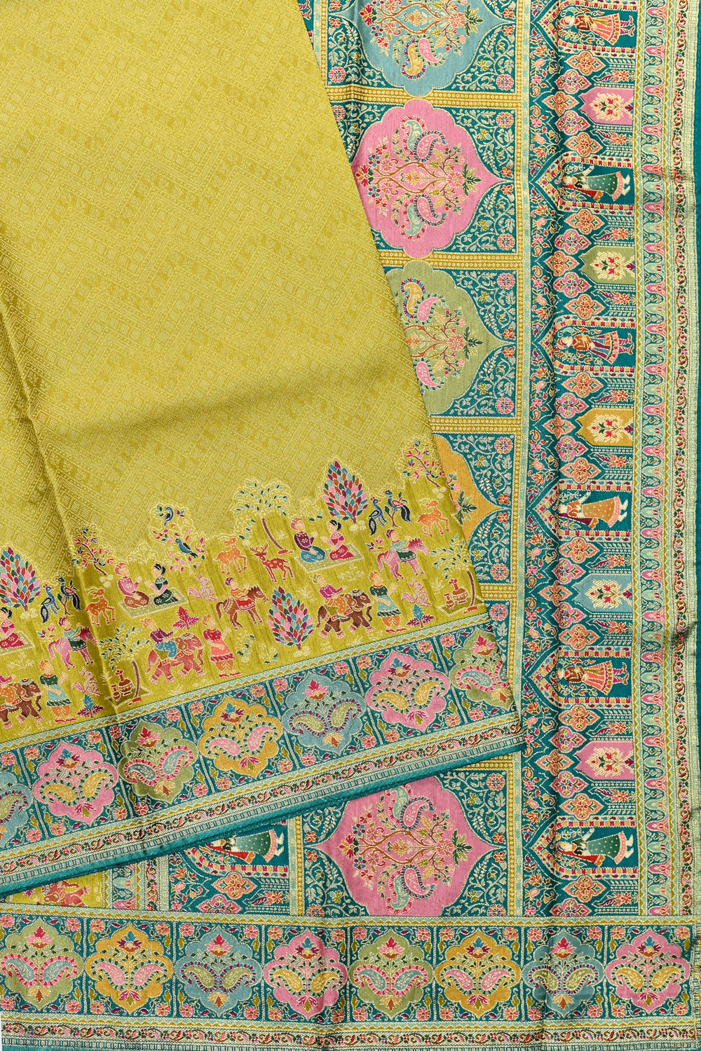 Mustard Yellow Kalamkari Moonga Silk Blended Saree