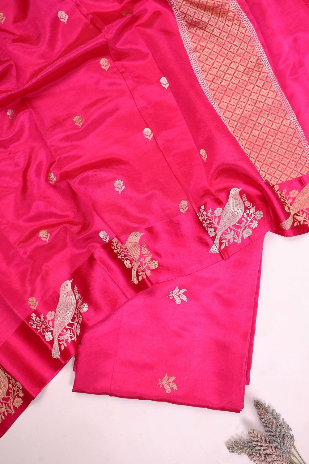 Handwoven Rani Pink Banarasi Katan Silk Suit