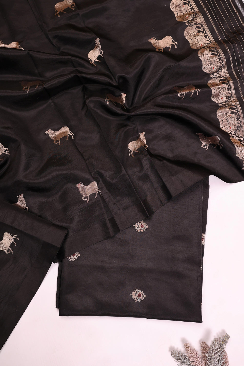 Handwoven Black Banarasi Katan Silk Suit