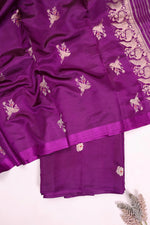 Handwoven Dark Purple Banarasi Katan Silk Suit