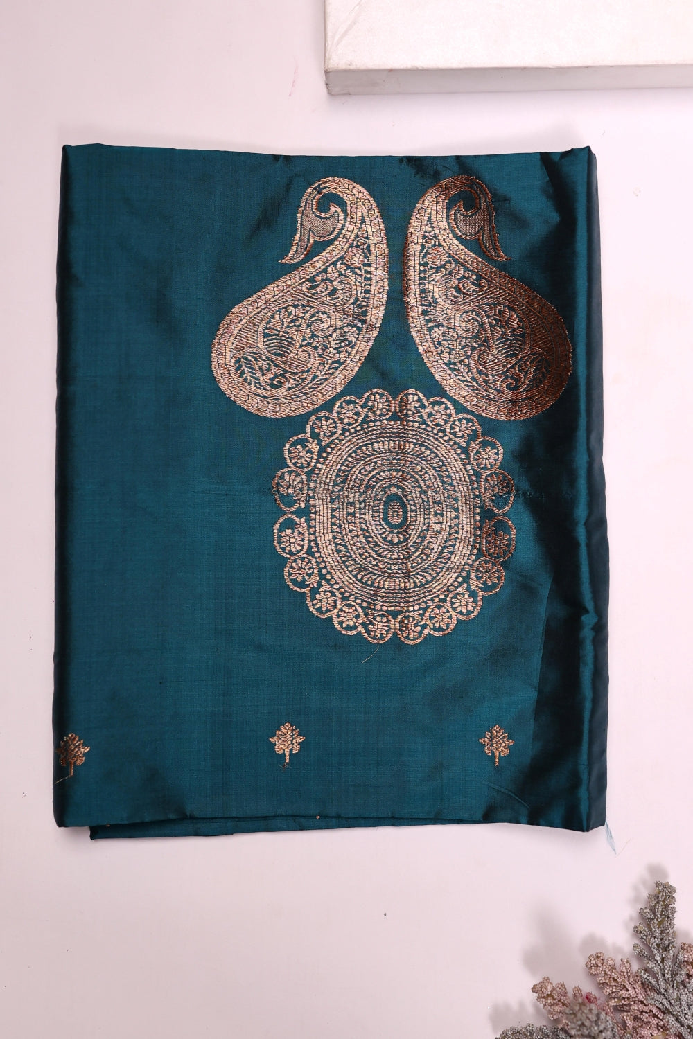 Handwoven Bottle Green Banarasi Katan Silk Co - ord Set