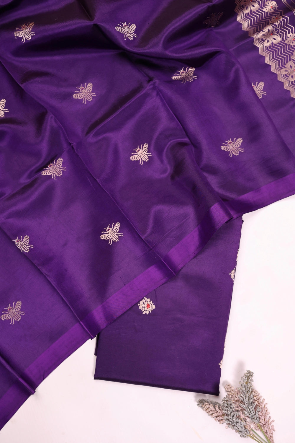 Handwoven Dark Purple Banarasi Katan Silk Suit