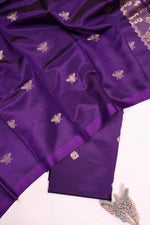 Handwoven Dark Purple Banarasi Katan Silk Suit