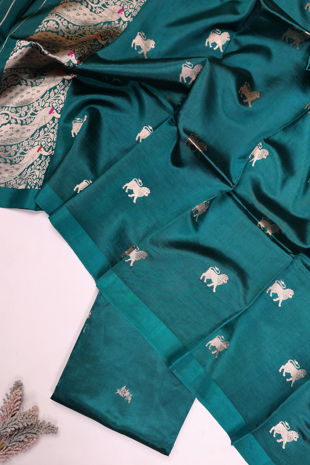 Handwoven Peacock Green Banarasi Katan Silk Suit