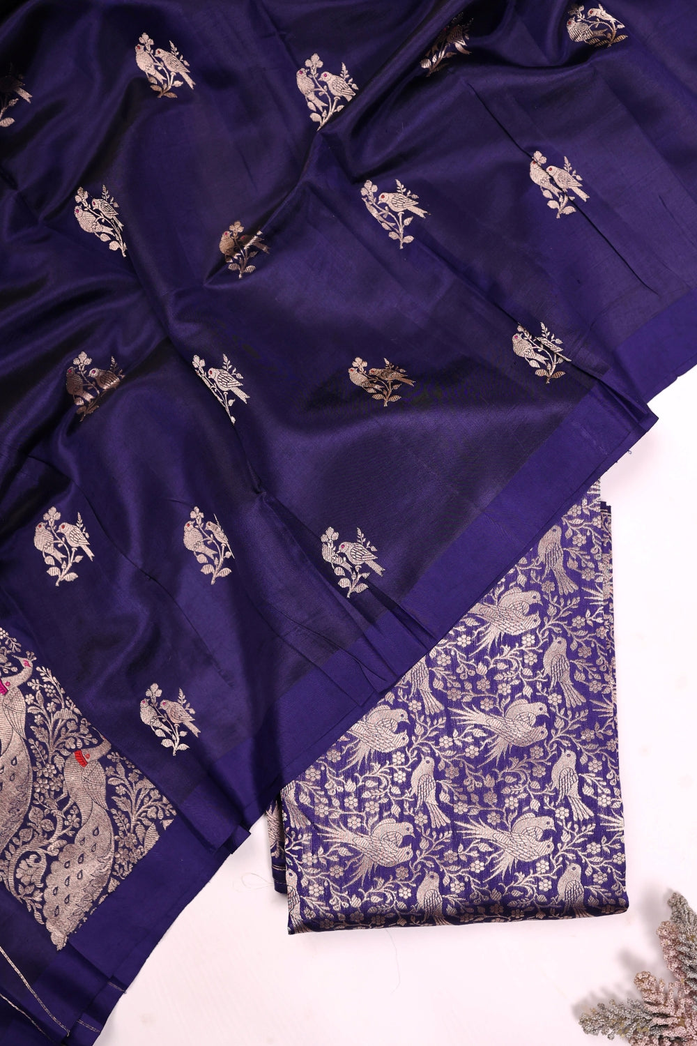Handwoven Navy Blue Banarasi Katan Silk Suit