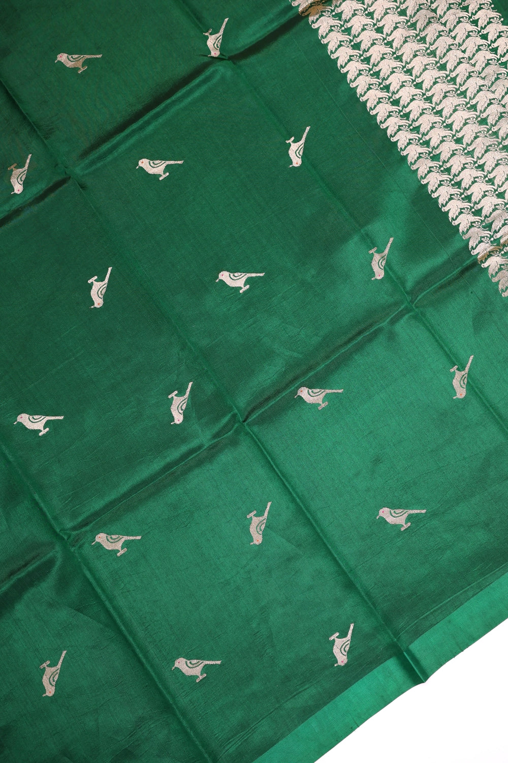 Handwoven Dark Green Motif Banarasi Katan Silk Suit