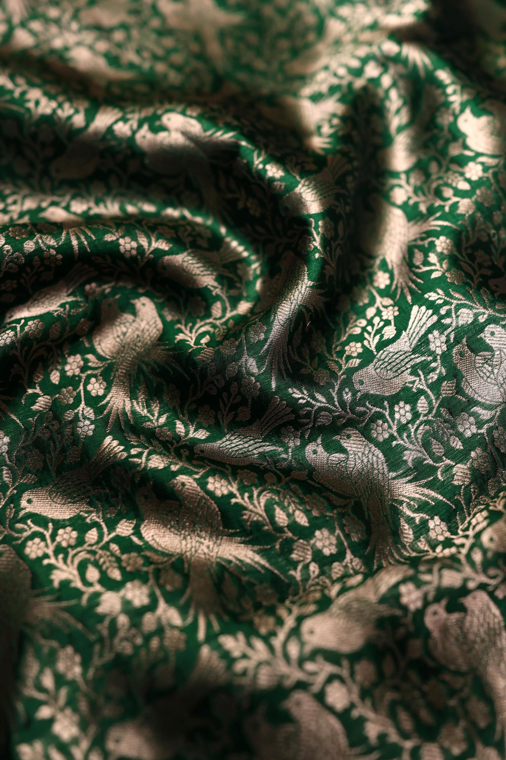 Handwoven Dark Green Motif Banarasi Katan Silk Suit