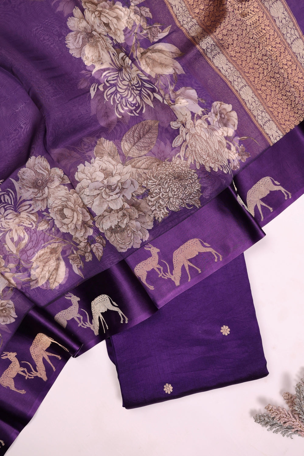 Handwoven Deep Purple Banarasi Katan Silk Suit