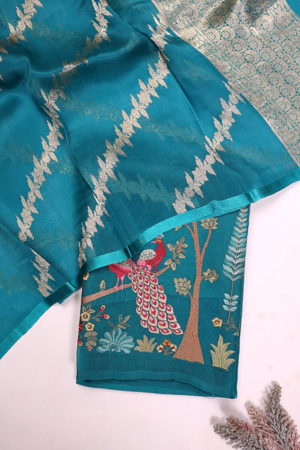 Handwoven Sea Green Banarasi Organza Silk Suit