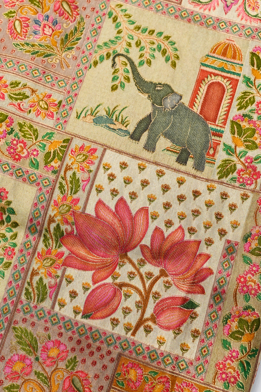 Cream Kalamkari Moonga Silk Blended Saree