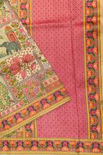 Cream Kalamkari Moonga Silk Blended Saree