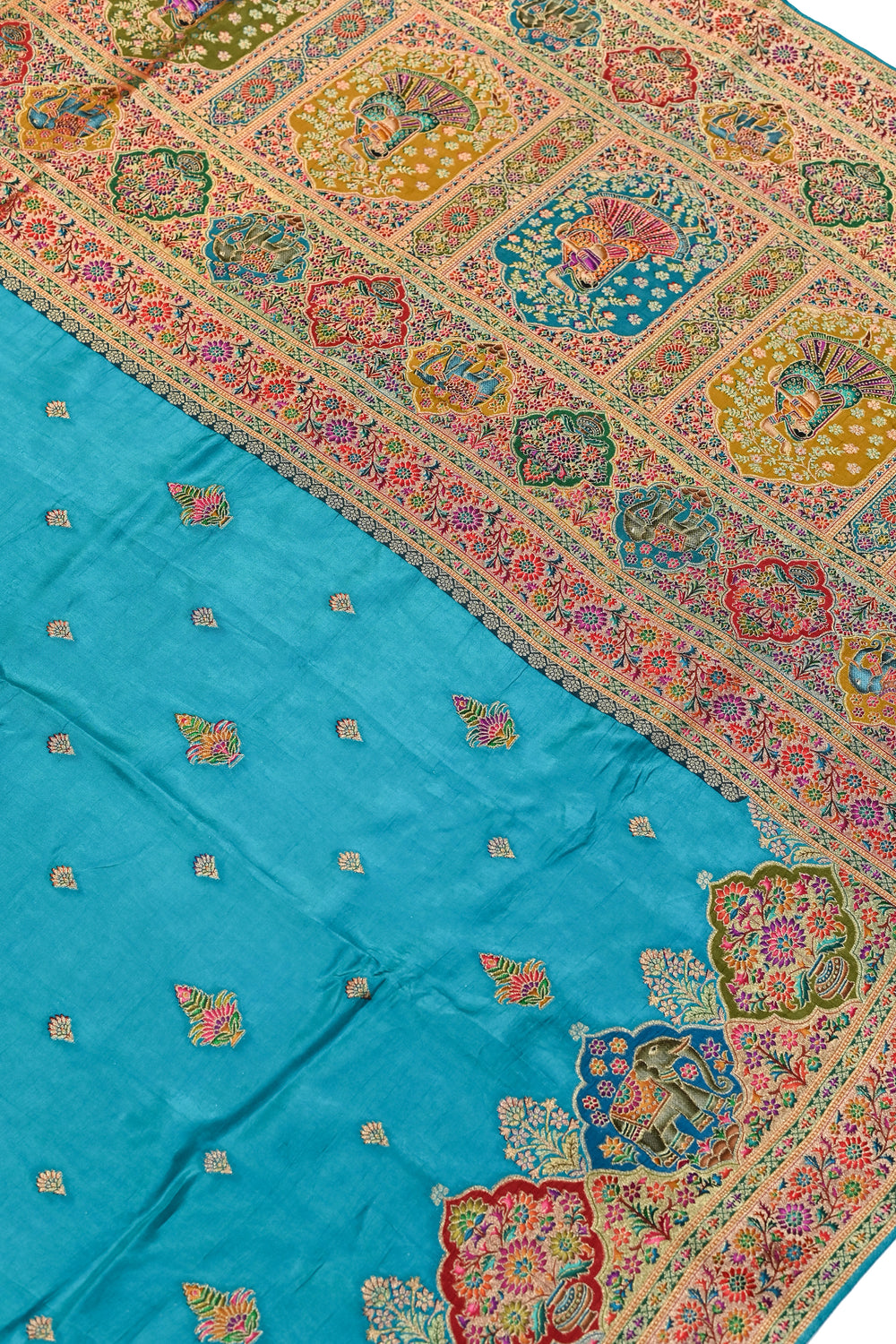 Sky Blue Kalamkari Moonga Silk Blended Saree