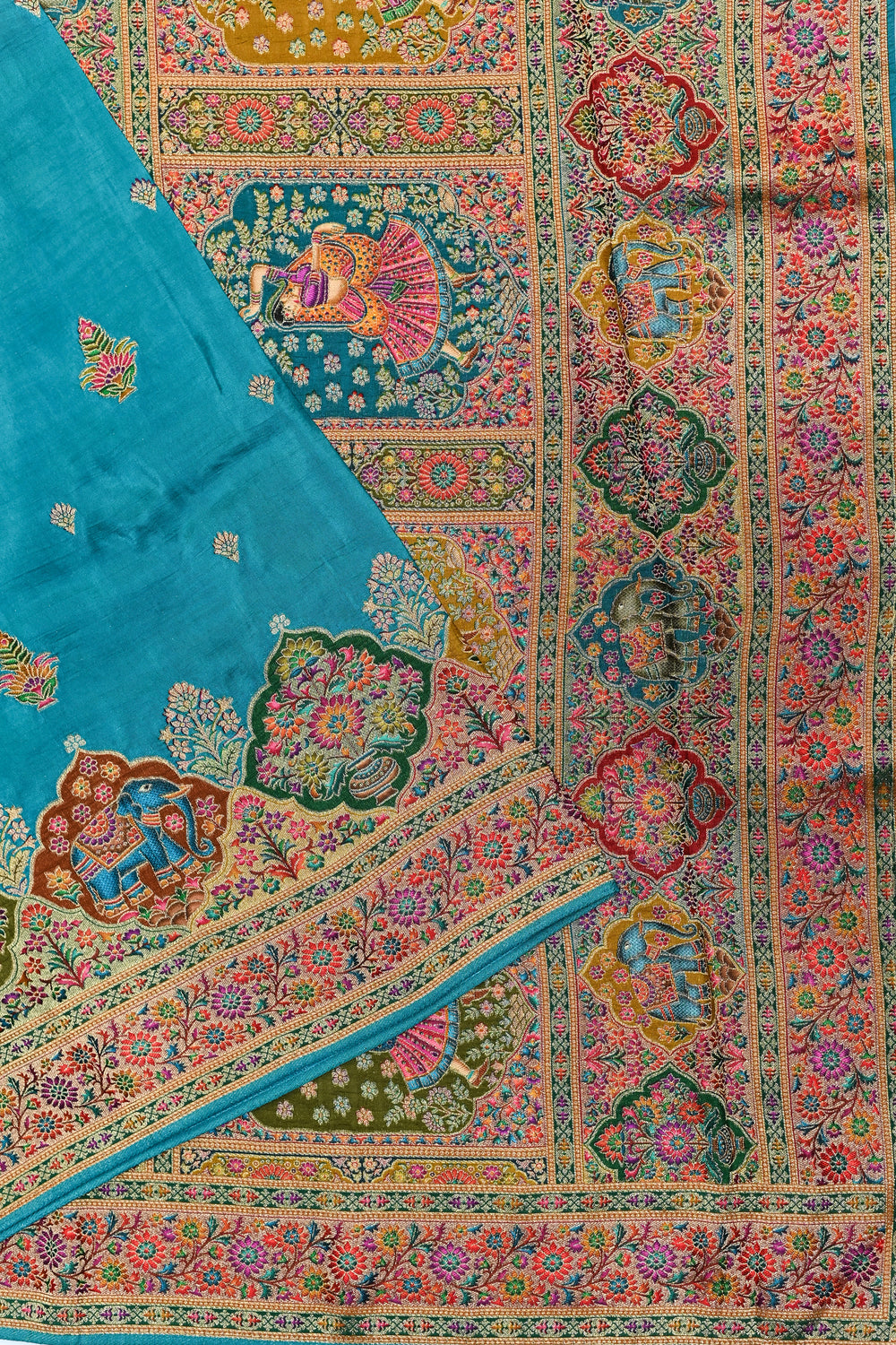 Sky Blue Kalamkari Moonga Silk Blended Saree