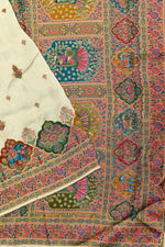 Cream Kalamkari Moonga Silk Blended Saree