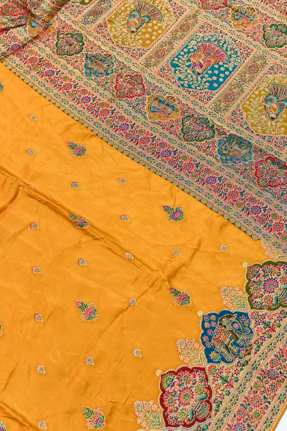 Yellow Kalamkari Moonga Silk Blended Saree