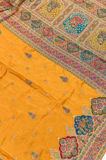Yellow Kalamkari Moonga Silk Blended Saree