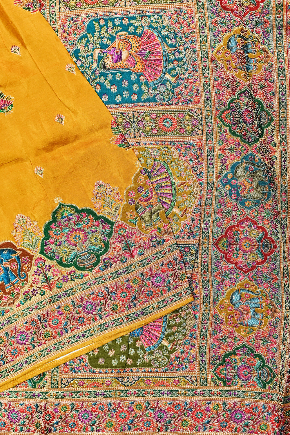 Yellow Kalamkari Moonga Silk Blended Saree