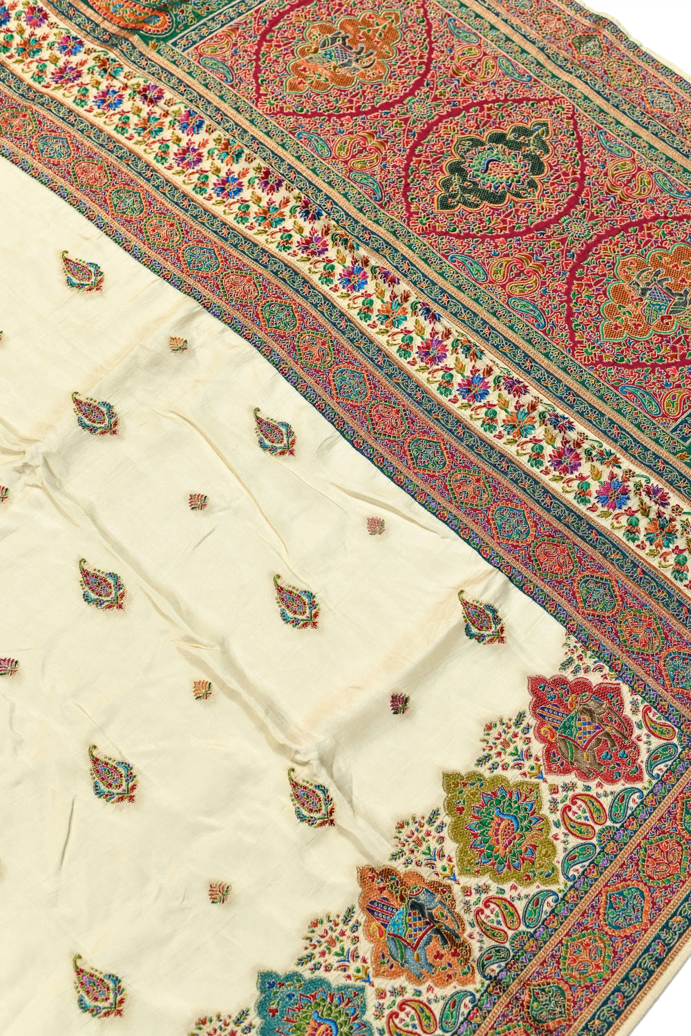 Off White Kalamkari Moonga Silk Blended Saree
