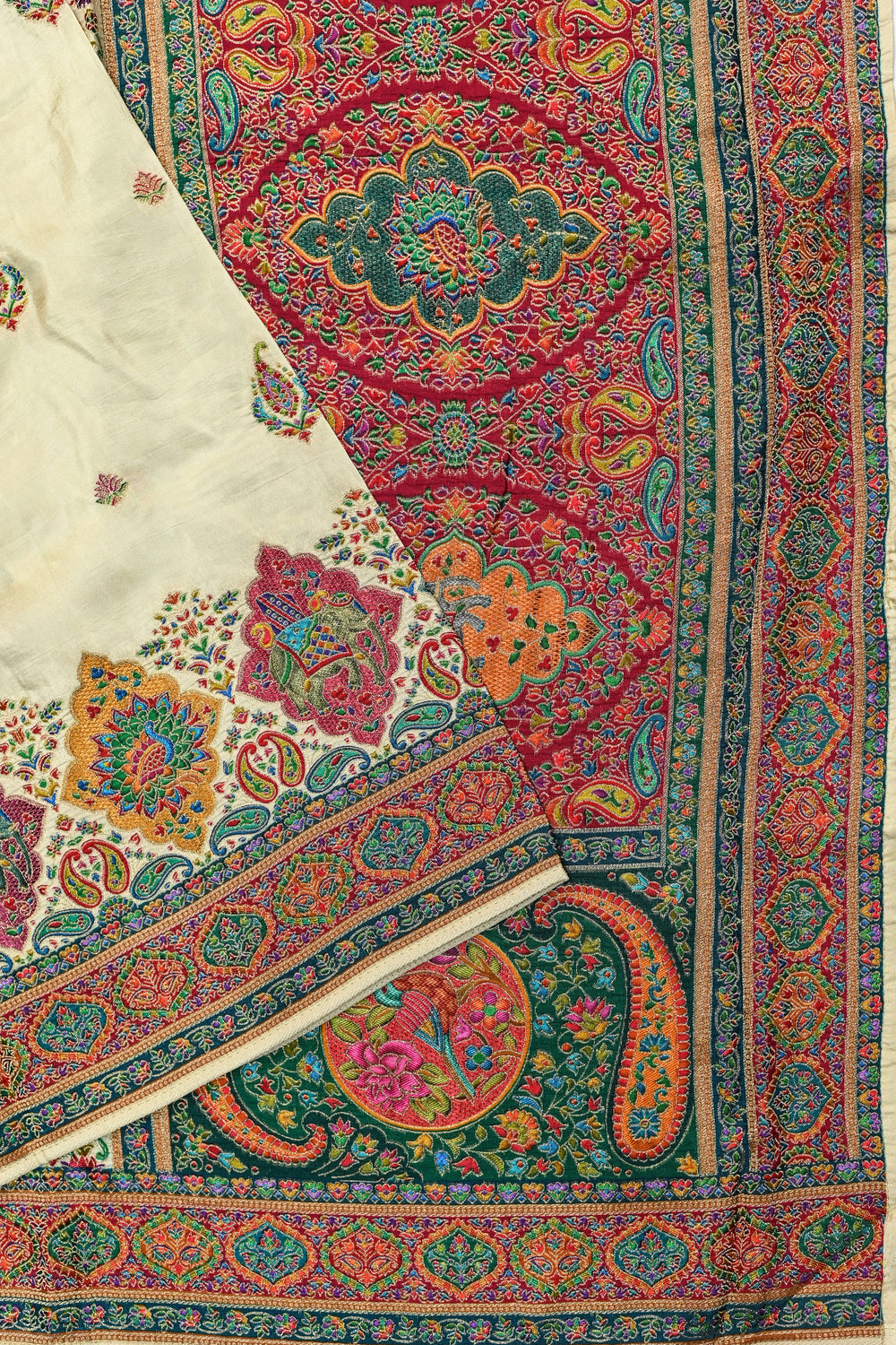 Off White Kalamkari Moonga Silk Blended Saree