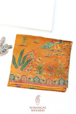 Mustard Yellow Kalamkari Moonga Silk Blended Saree