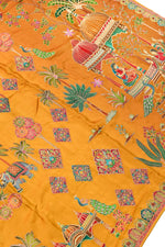 Mustard Yellow Kalamkari Moonga Silk Blended Saree