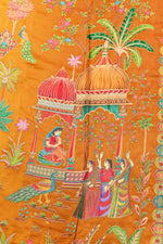 Mustard Yellow Kalamkari Moonga Silk Blended Saree