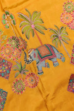 Mustard Yellow Kalamkari Moonga Silk Blended Saree