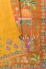 Mustard Yellow Kalamkari Moonga Silk Blended Saree