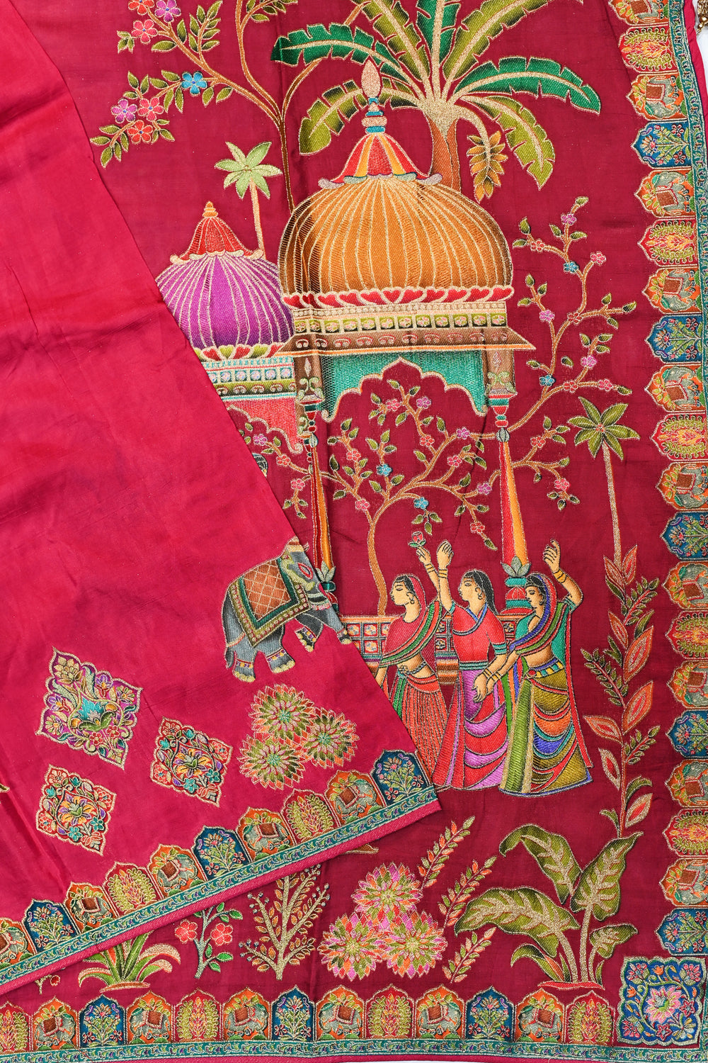 Rani Pink Kalamkari Moonga Silk Blended Saree