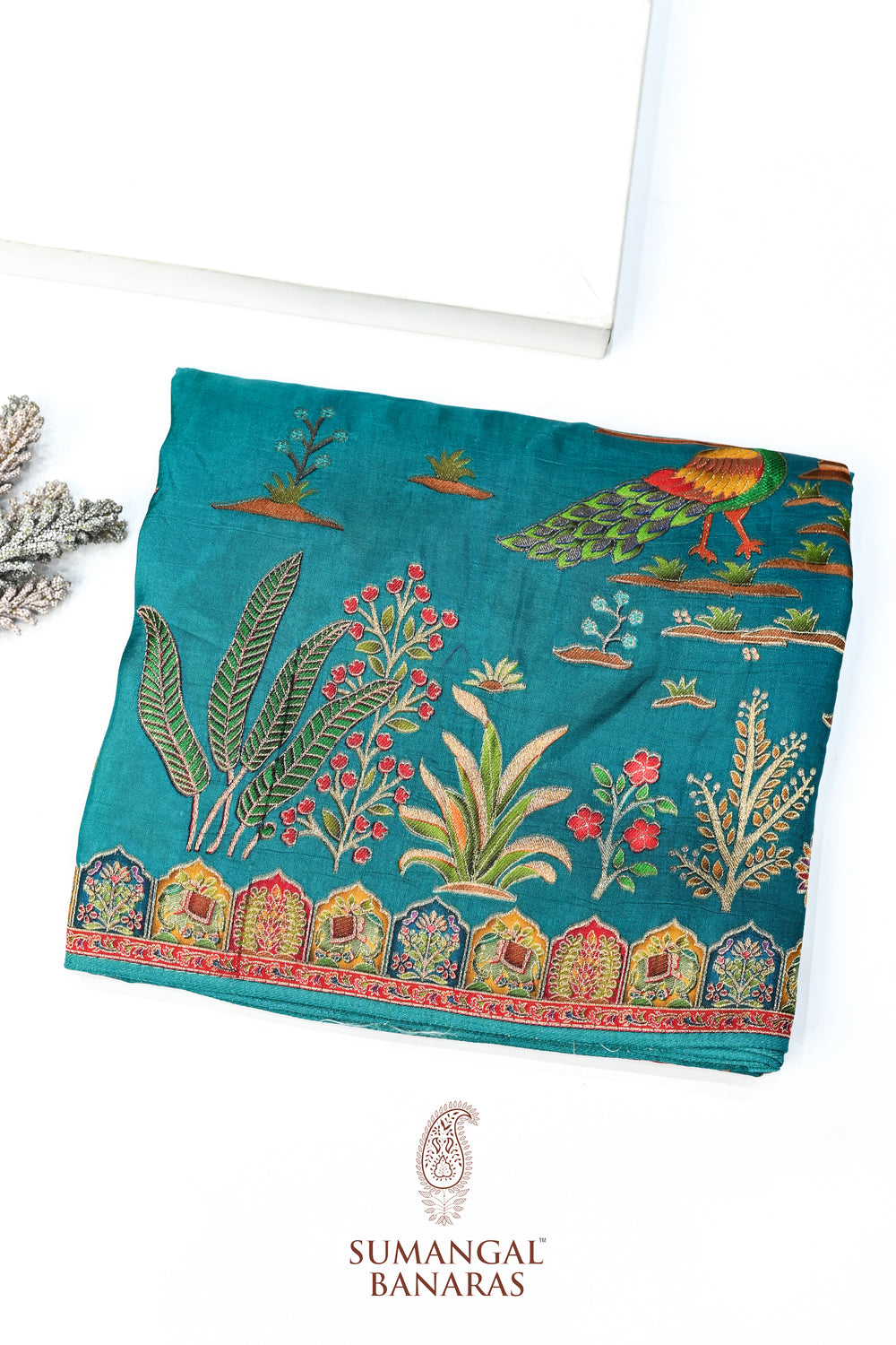 Blue Kalamkari Moonga Silk Blended Saree