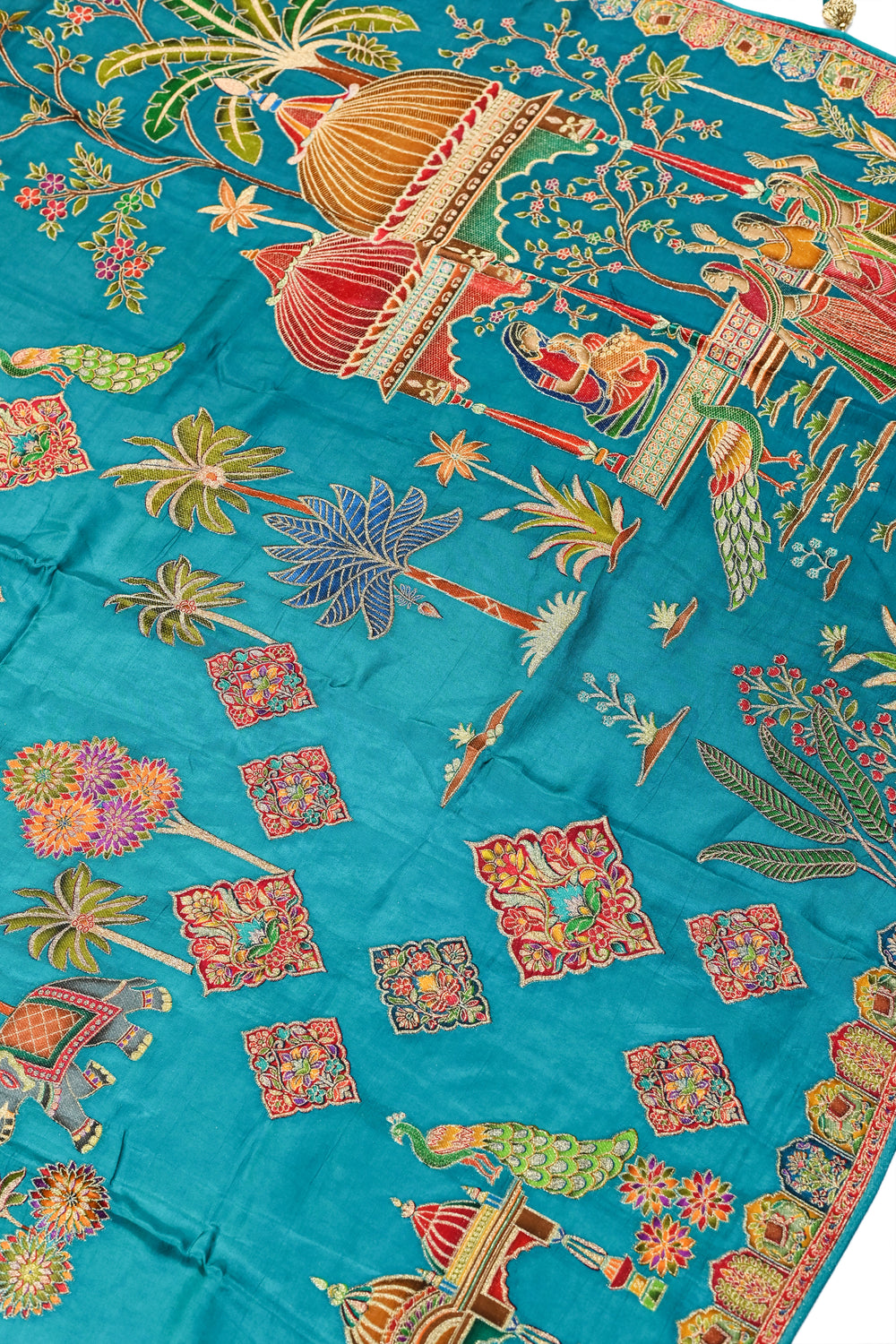 Blue Kalamkari Moonga Silk Blended Saree
