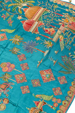 Blue Kalamkari Moonga Silk Blended Saree