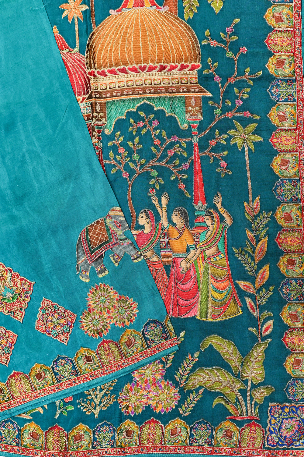 Blue Kalamkari Moonga Silk Blended Saree