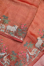 Fire Orange Resham Embroidery Tissue Silk  Handwoven Banarasi Saree