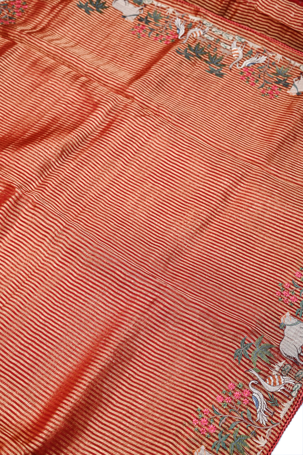 Fire Orange Resham Embroidery Tissue Silk  Handwoven Banarasi Saree