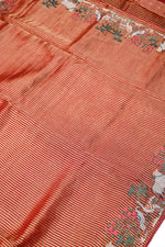 Fire Orange Resham Embroidery Tissue Silk  Handwoven Banarasi Saree