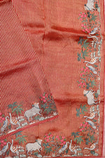 Fire Orange Resham Embroidery Tissue Silk  Handwoven Banarasi Saree